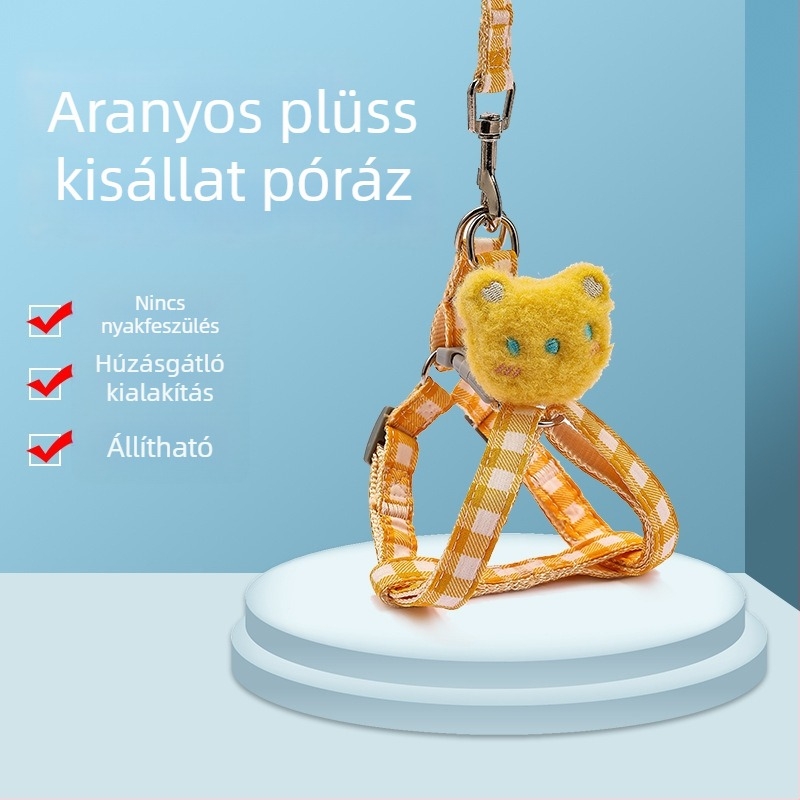 Kutyához és macskához való póráz és hám készlet, állítható csattal