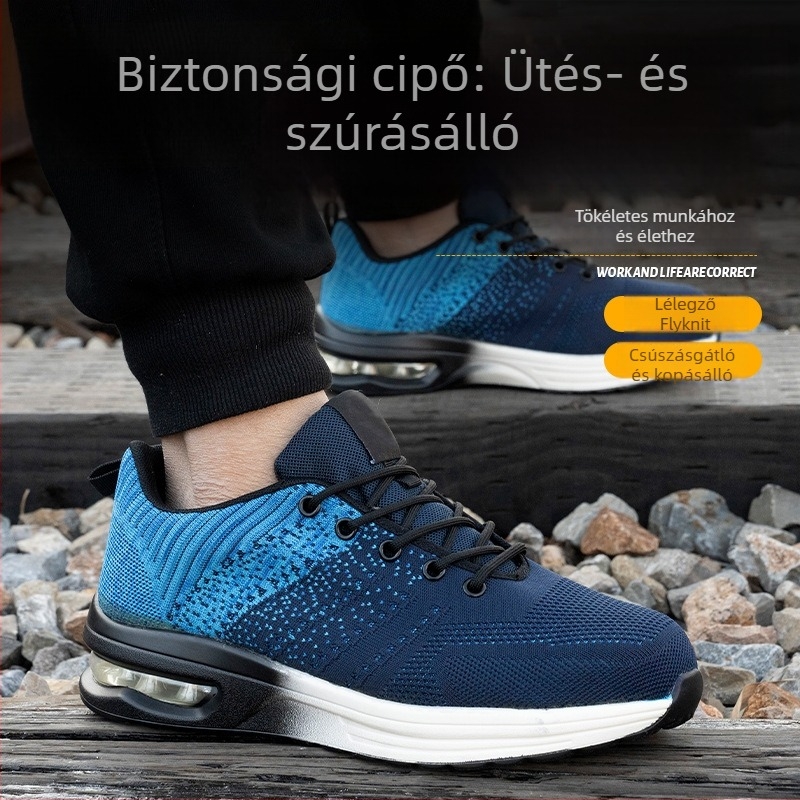 Acél orrvédős munkavédelmi cipő, Kevlar ütéscsillapító párna, lélegző fly-knit felsőrész, antimikrobiális és illatmentes, könnyű munkavédelmi sportcipő