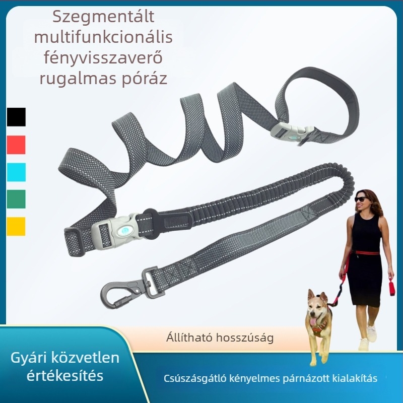 Reflektív kutyapóráz derékszíjjal és kereszt-test használatra, kültéri éjszakai sétákhoz