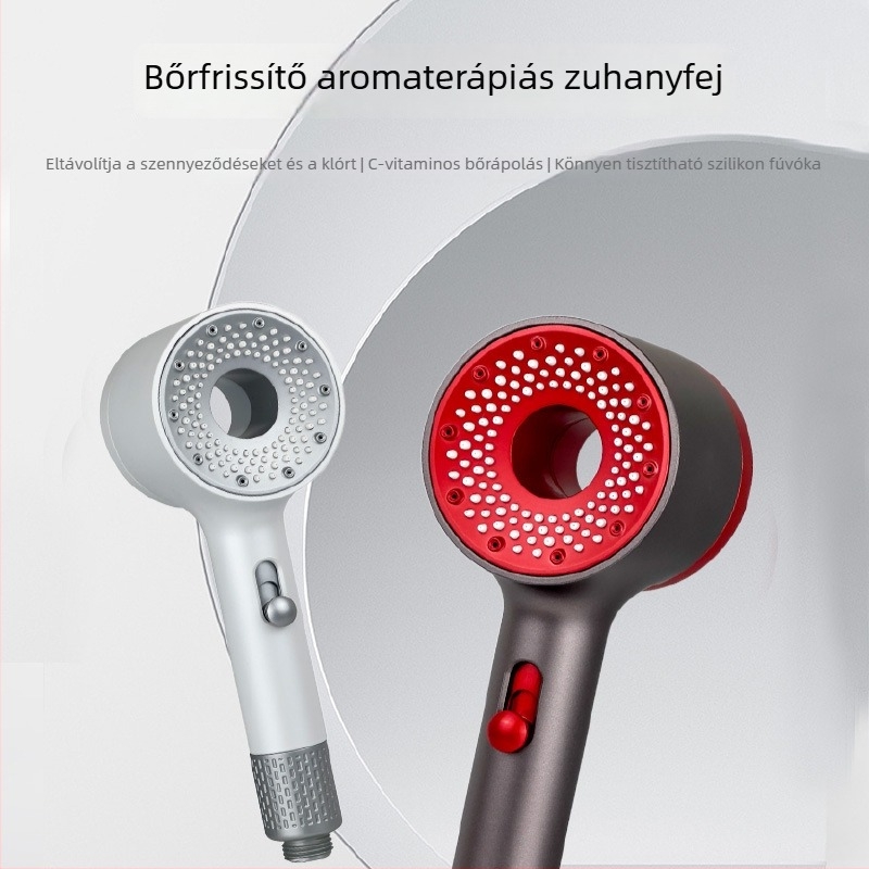Aromaterápiás zuhanyfej illat- és bőrápolási szűrővel és beépített fűtőtesttel