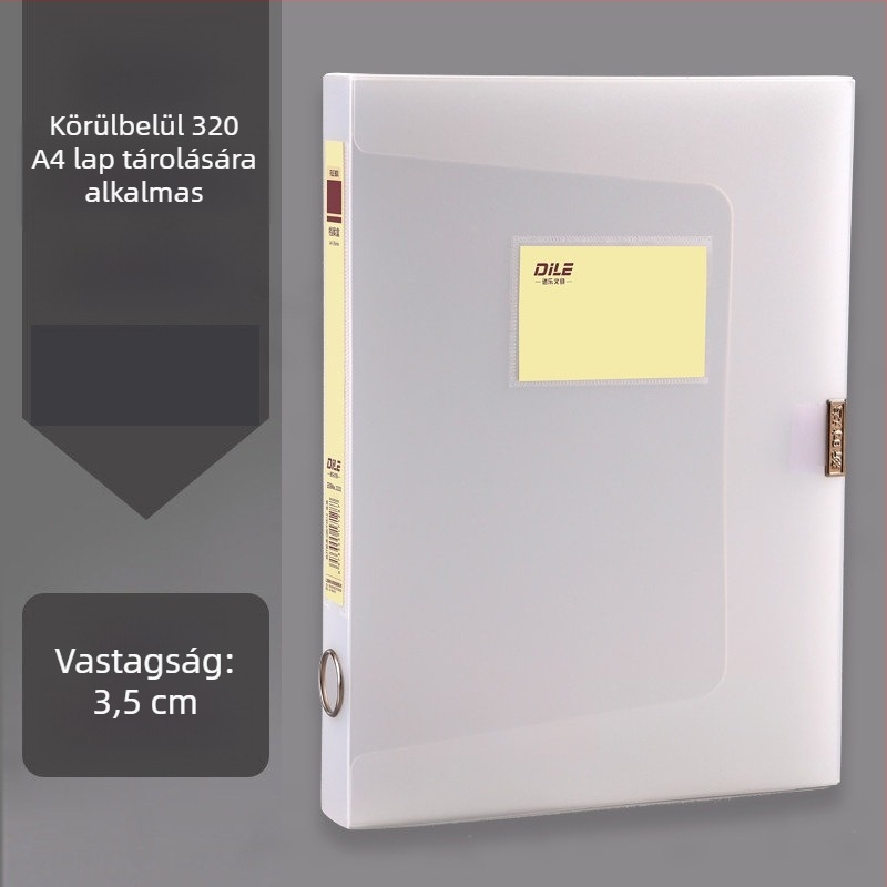 Átlátszó irattartó doboz, 55 mm vastag PVC, A4 méret, oldalsó címkével