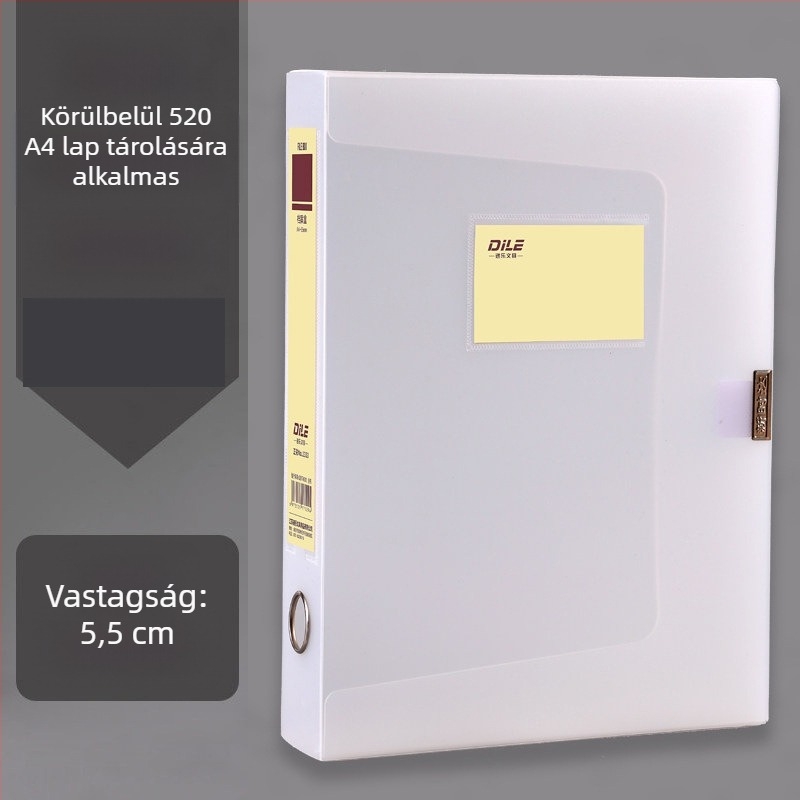 Átlátszó irattartó doboz, 55 mm vastag PVC, A4 méret, oldalsó címkével