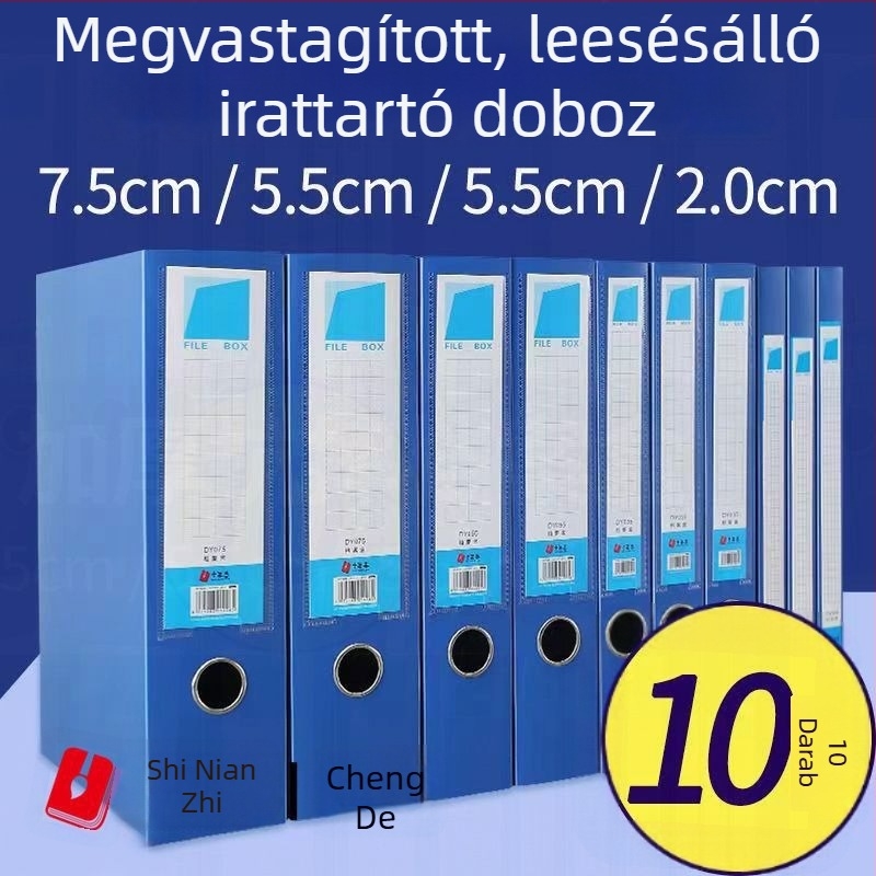 A4-es méretű vastagított fájl dobozok, 10 darabos készlet, kék, PP anyag, dokumentumok tárolása