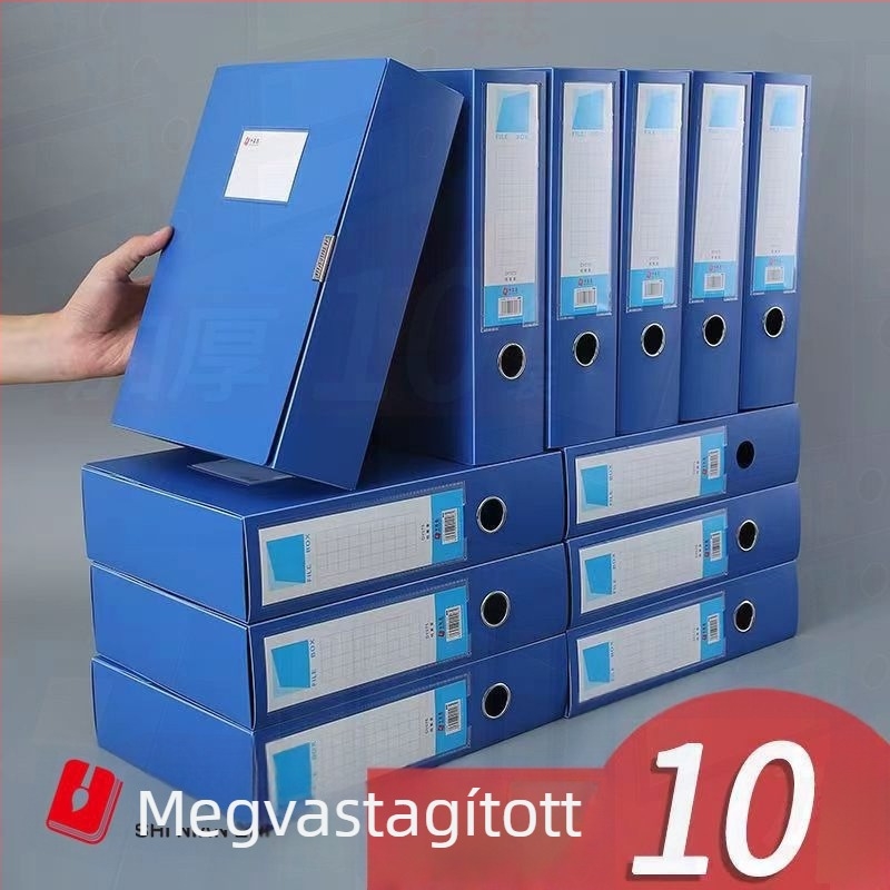 A4-es méretű vastagított fájl dobozok, 10 darabos készlet, kék, PP anyag, dokumentumok tárolása