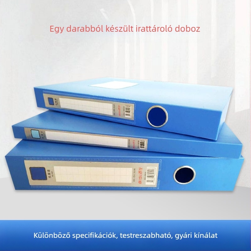 Egyszerű műanyag iratgyűjtő doboz négy rekesszel: szélességek 2 cm, 3,5 cm, 5,5 cm és 7,5 cm; méretek 31,5 x 23,5 cm; személyzeti iratokhoz