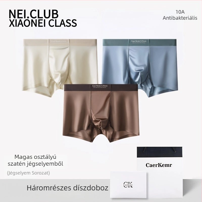 Férfi jégselyem satin boxeralsó antibakteriális, középmagas derekú, 10A, három darabos ajándékdobozban