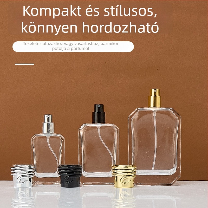 30 ml sík négyszögletes üvegparfüm flakon – üres utántöltő üveg csapzáró kupakkal