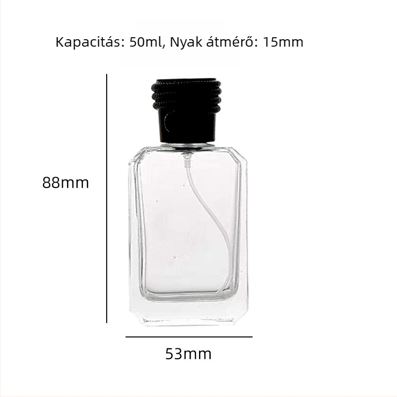 30 ml sík négyszögletes üvegparfüm flakon – üres utántöltő üveg csapzáró kupakkal