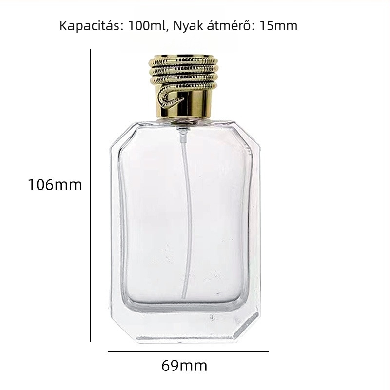 30 ml sík négyszögletes üvegparfüm flakon – üres utántöltő üveg csapzáró kupakkal