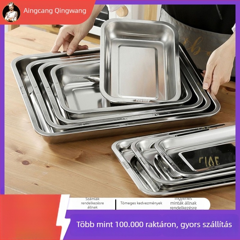 Nagy méretű 304 rozsdamentes acél tepsi, négyszögletes/téglalap alakú, rizs párolásához, hal grillezéséhez és perforált teás tálcához