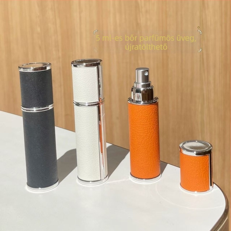 5 ml bőrből készült parfümös üveg, utazáshoz, elegáns, hordozható, üres mintaszóró