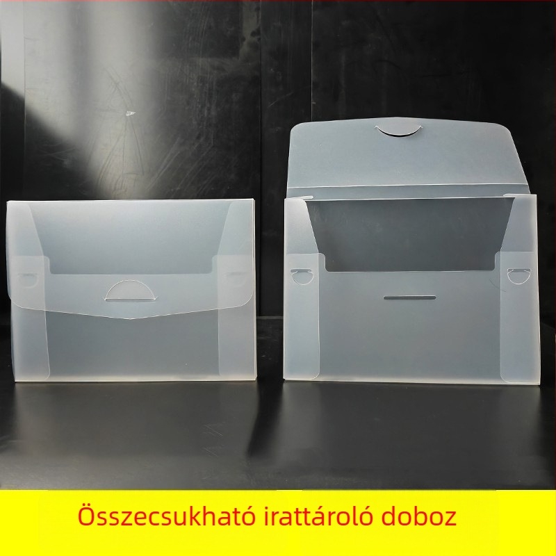 Összecsukható, egyszerű irattartó doboz dokumentumokhoz, adatokhoz és irodai kellékekhez, vezetői és személyzeti dossziék, könyvelési nyilvántartások, PP anyagból