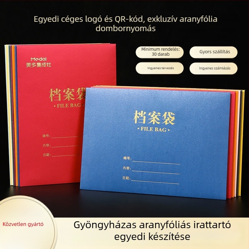 A4-es irattartó arany fóliás logóval vastag gyöngyház papíron