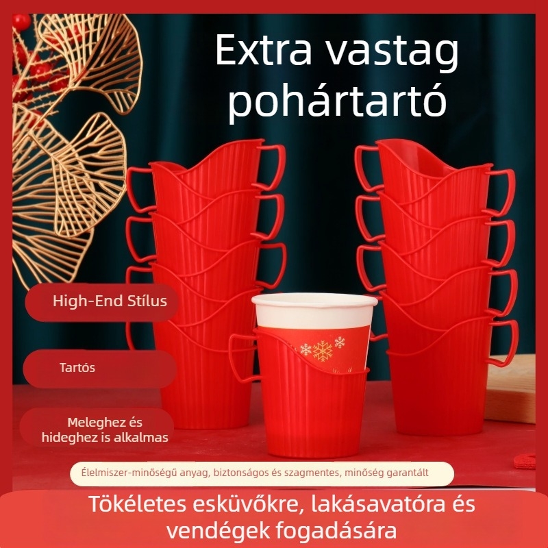 Ünnepi extrán vastag, egyszer használatos papírtartó pohár tartó és hőszigetelő tea-tálca; alkalmas esküvőkre, házavatókra és telihold-ünnepekre.