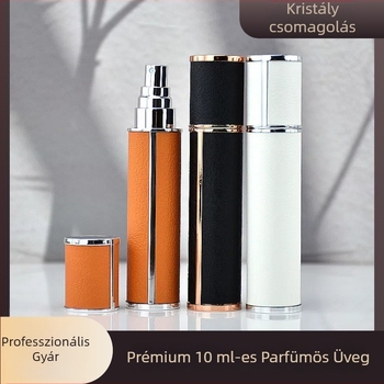 10 ml-es üveg parfümhöz, lapos fejű, hordozható nyomófejes utazó spray üveg, töltésre kész üres palack (obszidián / élénk narancs / fehér cirkónium)