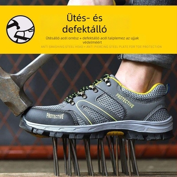 Férfi munkavédelmi cipő acélorrú, ütésálló és átszúrás elleni védelemmel, légáteresztő, anti-odor, könnyű, mindennapi munkára