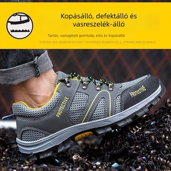 Férfi munkavédelmi cipő acélorrú, ütésálló és átszúrás elleni védelemmel, légáteresztő, anti-odor, könnyű, mindennapi munkára
