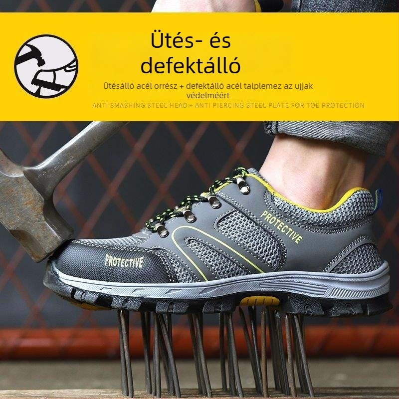 Férfi munkavédelmi cipő acélorrú, ütésálló és átszúrás elleni védelemmel, légáteresztő, anti-odor, könnyű, mindennapi munkára