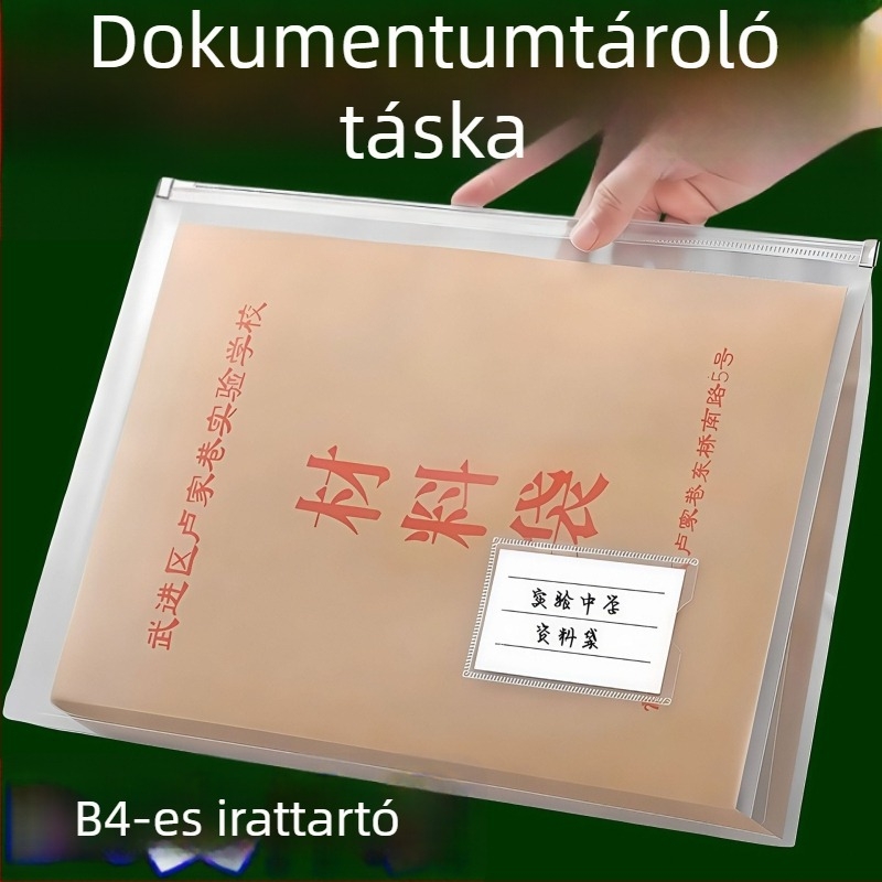 B4 méretű vízálló, átlátszó cipzáras irattartó táska diákok számára