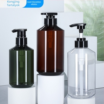 Üres PET műanyag samponos üveg pumpával, ferde vállú kialakítás, 300 ml/500 ml, testápolóhoz