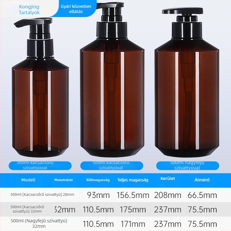 Üres PET műanyag samponos üveg pumpával, ferde vállú kialakítás, 300 ml/500 ml, testápolóhoz
