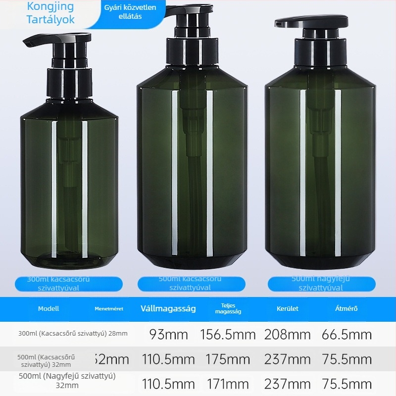 Üres PET műanyag samponos üveg pumpával, ferde vállú kialakítás, 300 ml/500 ml, testápolóhoz