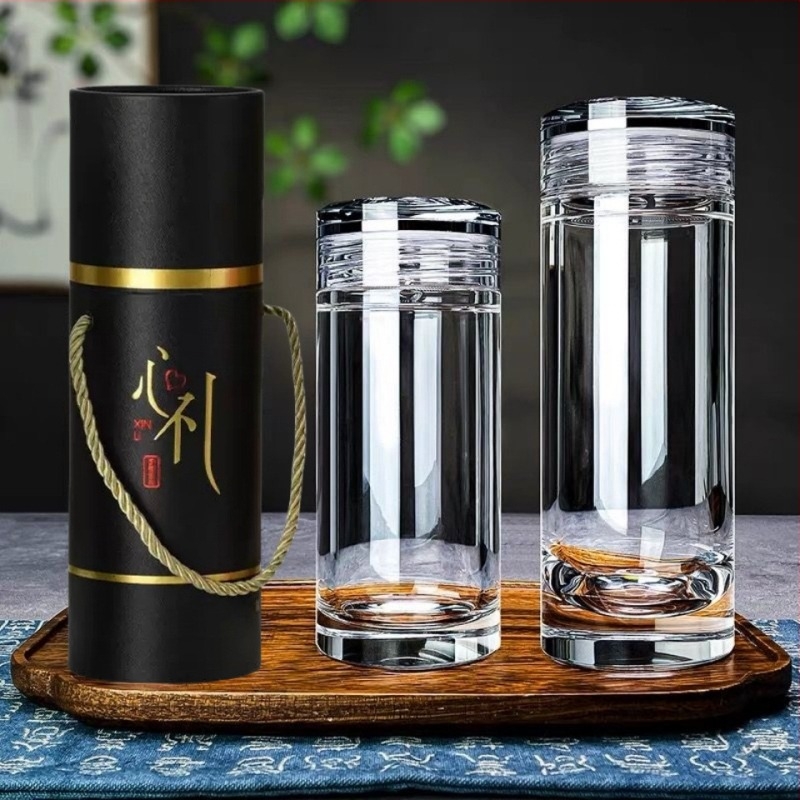 Kristályüvegből készült teás pohár, 500 ml, autóban és irodában, magas minőségű dizájn, új kínai stílus, ajándékdoboz