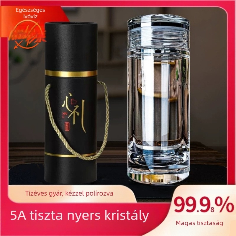 Kristályüvegből készült teás pohár, 500 ml, autóban és irodában, magas minőségű dizájn, új kínai stílus, ajándékdoboz