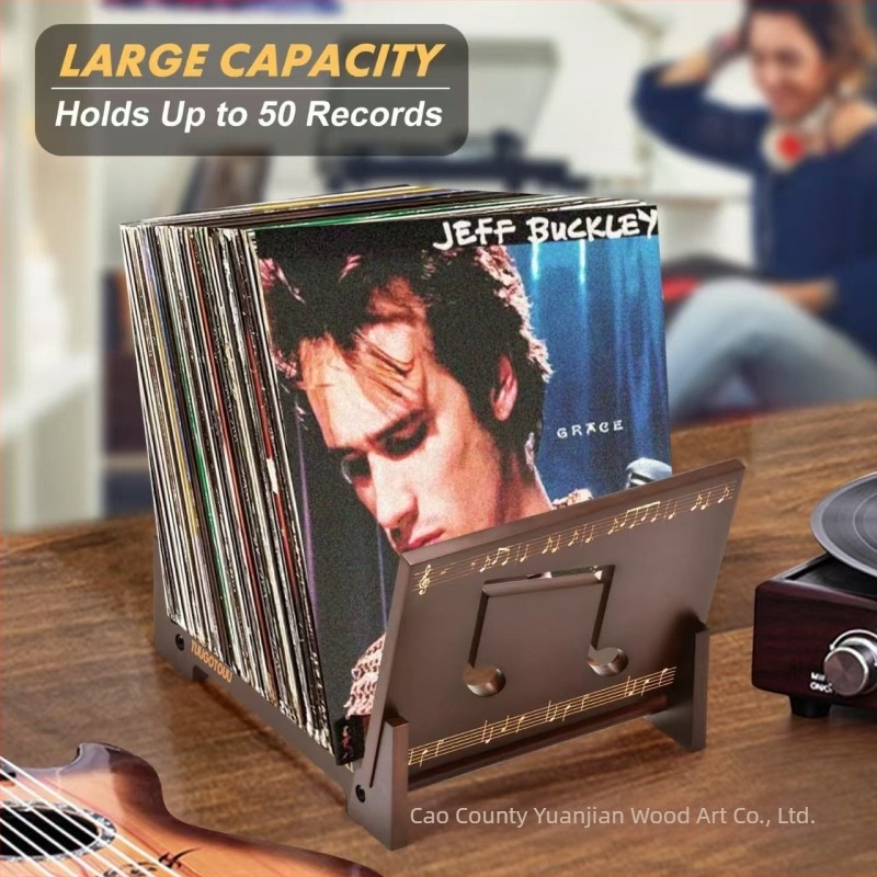 Fából készült lemezállvány és vintage magazintároló, asztali kiállítópolc albumokhoz és fényképekhez – tömörfa