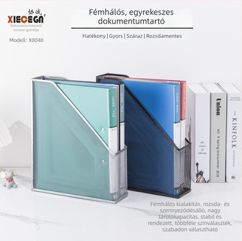 Hálós vasból készült, egy szintes iratrendező, magazinok és dokumentumok számára, asztali tároló