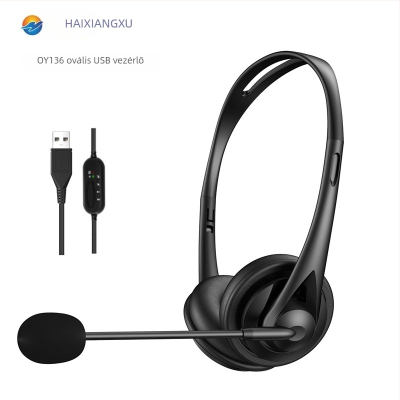 OY136 USB kábeles fejhallgató 3,5 mm-es csatlakozóval, zajszűrés, felügyeleti hallgató, modell OY136