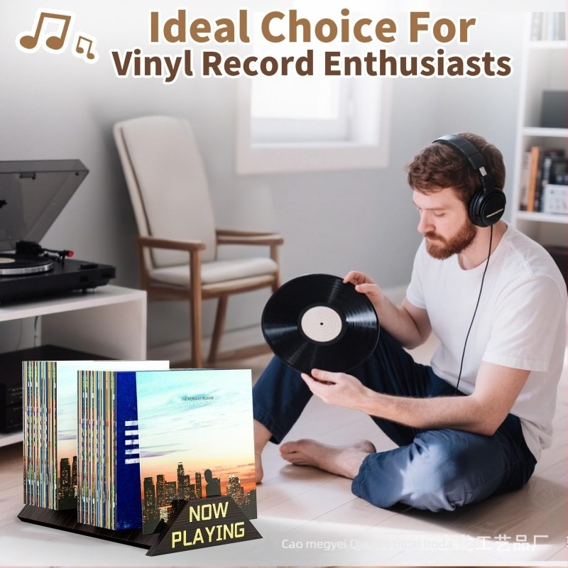 3‑rétegű fa tároló polc vinyl lemezekhez, asztali irattartó, CD-tartó, poszter elválasztó és magazin tároló