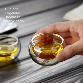 Vastagított hőálló üveg, kétfalú izoláció, átlátszó teáscsésze Gongfu