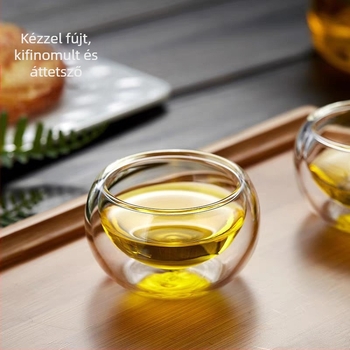 Vastagított hőálló üveg, kétfalú izoláció, átlátszó teáscsésze Gongfu