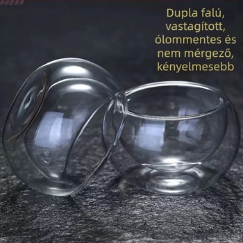 Vastagított hőálló üveg, kétfalú izoláció, átlátszó teáscsésze Gongfu