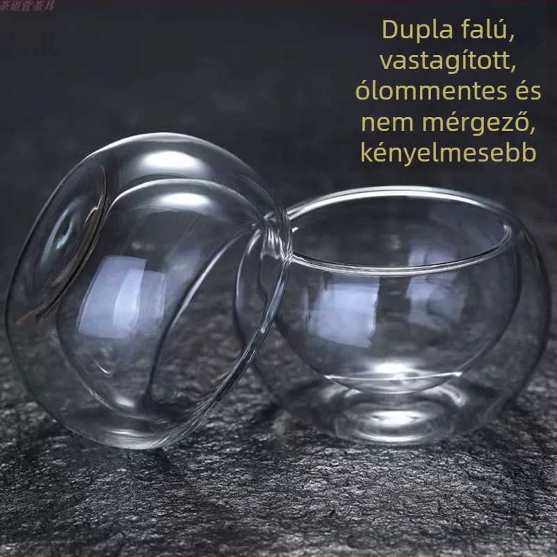 Vastagított hőálló üveg, kétfalú izoláció, átlátszó teáscsésze Gongfu