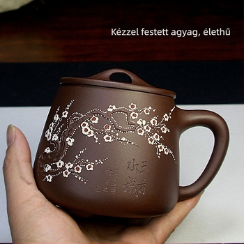 Lila agyagból készült teáscsésze fedővel, nagy kapacitású, prémium irodai használatra