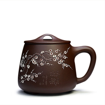 Lila agyagból készült teáscsésze fedővel, nagy kapacitású, prémium irodai használatra