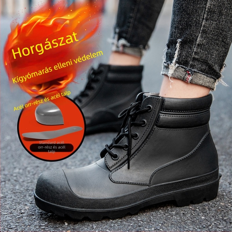 Uniszex esőcsizmák acél orral és acél talppal, nagy méret, vízálló, kopásálló, ütés- és nyomásálló ipari és bányászati lábbelik