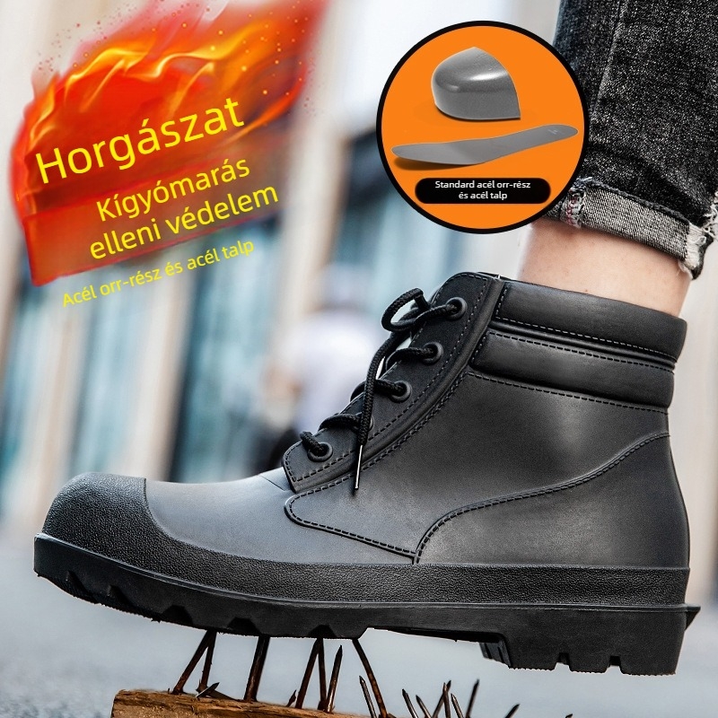 Uniszex esőcsizmák acél orral és acél talppal, nagy méret, vízálló, kopásálló, ütés- és nyomásálló ipari és bányászati lábbelik