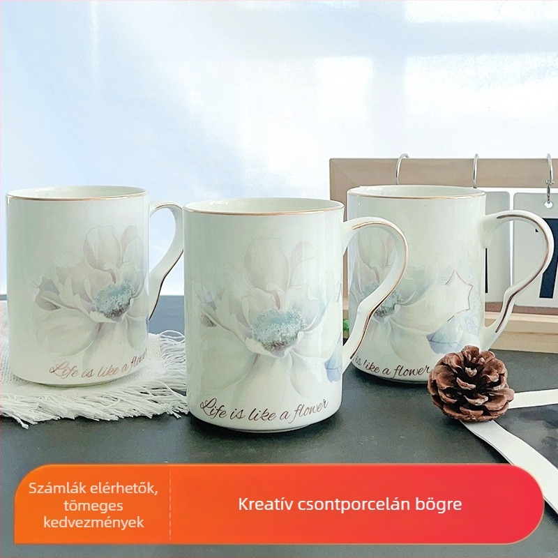 Tangshan csontporcelán bögre — kézben tartható teás- és kávés pohár, kék-fehér klasszikus stílus