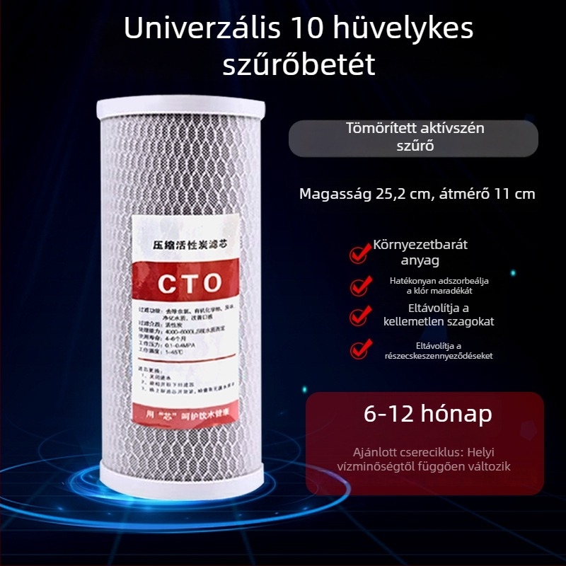 10 hüvelykes vízszűrő elem Meltblown, CTO aktivált szénnel, egész ház előszűrő