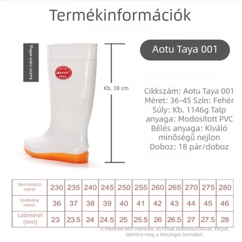 Aote 001 Magas esőcsizma felnőtteknek, fehér, uniszex, PVC, vízálló, csúszásmentes, légáteresztő