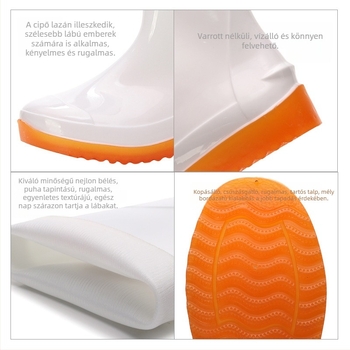 Aote 001 Magas esőcsizma felnőtteknek, fehér, uniszex, PVC, vízálló, csúszásmentes, légáteresztő