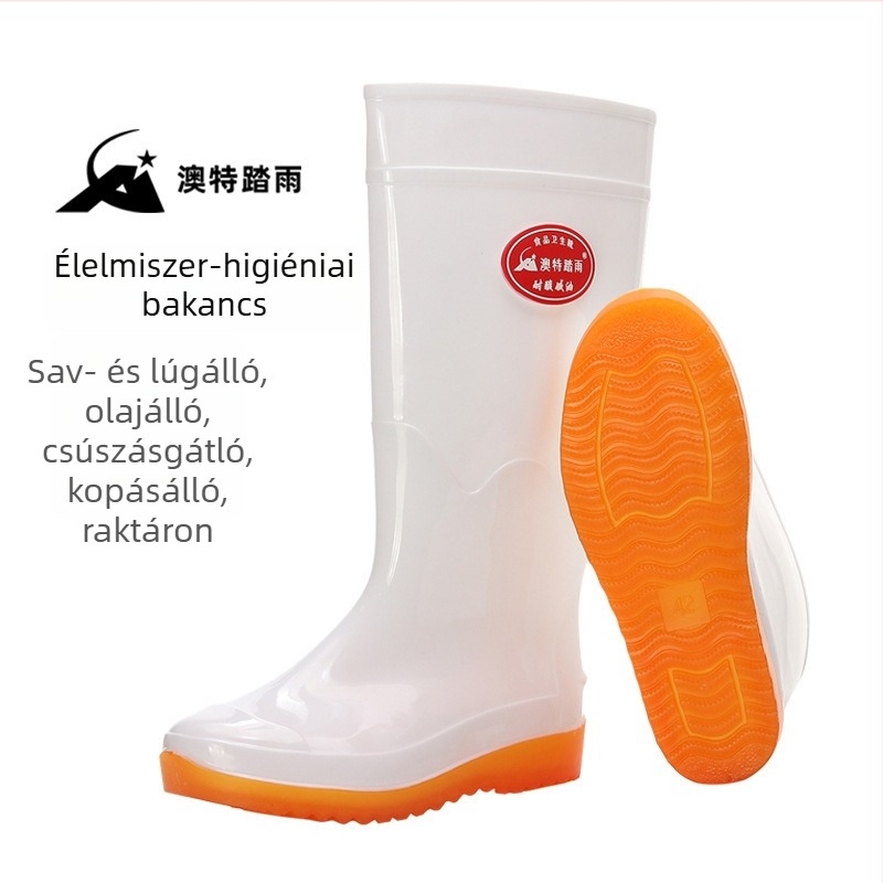 Aote 001 Magas esőcsizma felnőtteknek, fehér, uniszex, PVC, vízálló, csúszásmentes, légáteresztő