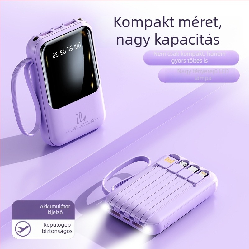 20 000 mAh külső töltő (akkumulátor), 3C tanúsítvány, beépített kábellel, testreszabható logóval, hosszú üzemidő