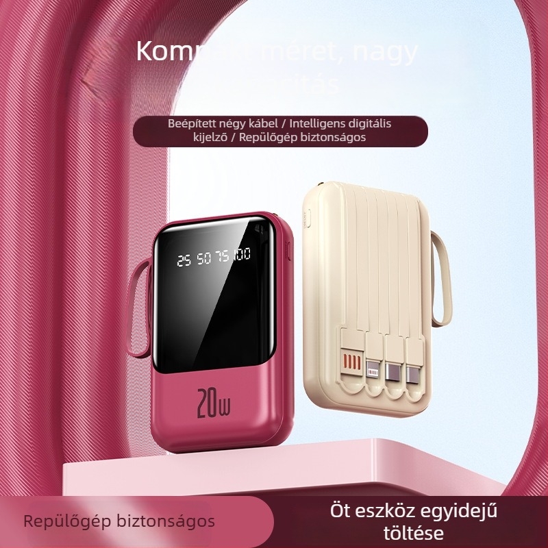 20 000 mAh külső töltő (akkumulátor), 3C tanúsítvány, beépített kábellel, testreszabható logóval, hosszú üzemidő