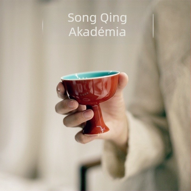 Song Qing Akadémia Császári szerető goblet teáskészlet porcelánból, magas lábú csészékkel