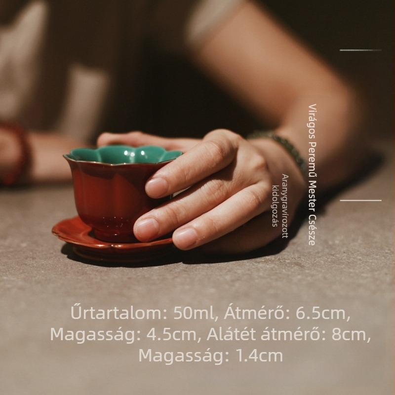 Vörös kerámia teáscsésze kínai stílusban, degustációhoz