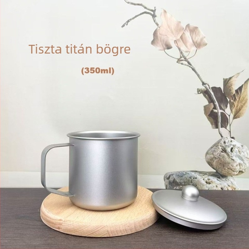 350 ml tiszta titán bögre fedővel és fogantyúval - modern minimalist dizájn
